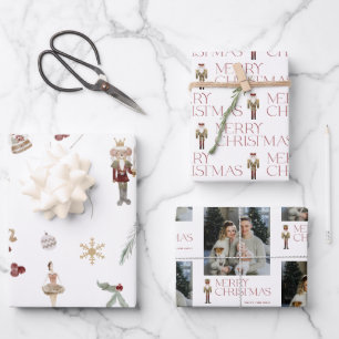 Modern Nutcracker Merry Christmas Photo Holiday Wrapping Paper Sheet