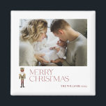 Modern Nutcracker Merry Christmas Photo Typography Magnet<br><div class="desc">Get into the holiday spirit with this Modern Nutcracker Merry Christmas Photo Typography Magnet. This beautiful magnet makes perfect addition to your décor and is sure to bring a smile to all who see it! The festive burgundy typography stands out from the watercolor nutcracker image, giving it a truly unique...</div>