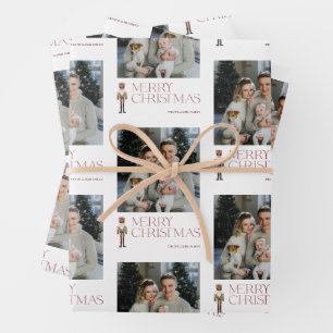 Modern Nutcracker Merry Christmas Photo Typography Wrapping Paper Sheet