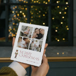 Modern Nutcracker Merry Typography 4 Photo  Holiday Card<br><div class="desc">It's that time of year again – Christmas time! Look no further than this modern and trendy Christmas card to share your family's joy and message of love. The festive typography in burgundy stands out on the card and is accented by a watercolor nutcracker, bringing four of your favourite family...</div>