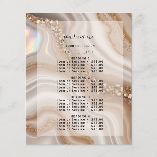 Modern Nuteral Beige gold Price List Menu (Front)