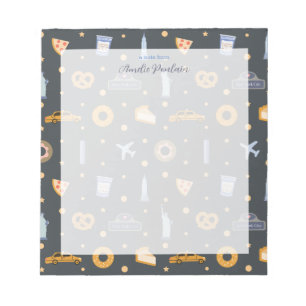 Modern NYC Icons Pattern Dark Grey Name  Notepad