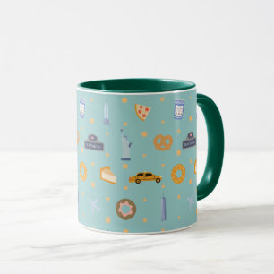 Modern NYC Icons Pattern Turquoise Green Mug