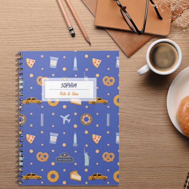 Modern NYC Pattern Blue Name Spiral Notebook (Creator Uploaded)