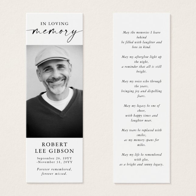 Modern Obituary Photo Funeral Memorial Bookmark (Front & Back)