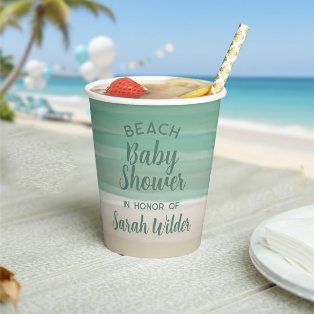 Modern Ocean Beach Baby Shower Paper Cups (Perfect paper cup for your beach baby shower. Just add your name)