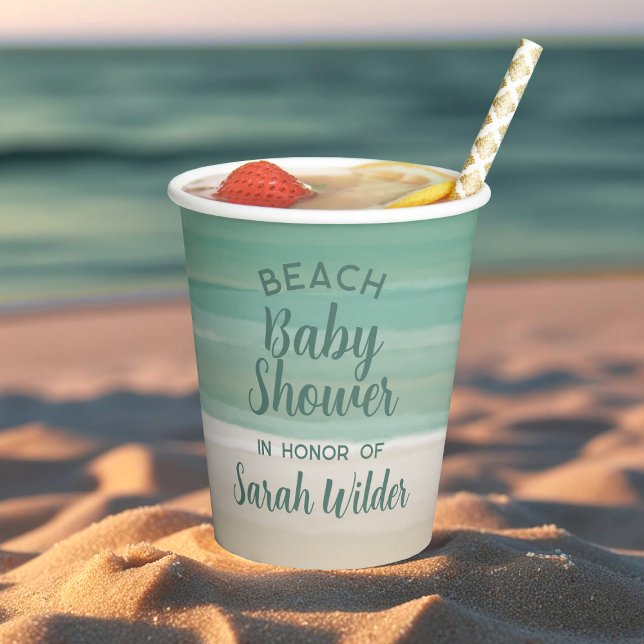 Modern Ocean Beach Baby Shower Paper Cups (Perfect paper cup for your beach baby shower. Just add your name)