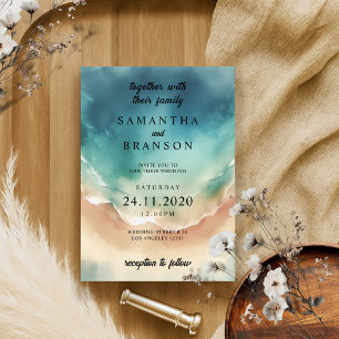 Modern Ocean Beach Blue Watercolor Elegant Invitation