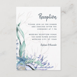 Modern Ocean Beach Blue Wedding Reception Enclosure Card