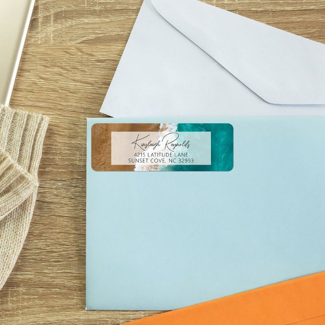 Modern Ocean Beach Classy Script Return Address (Creator Uploaded)
