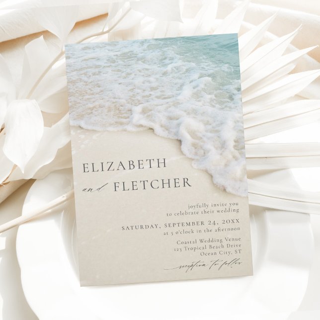 Modern Ocean Beach Destination Wedding Invitation (Creator Uploaded)