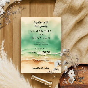 Modern Ocean Beach Sand Watercolor Elegant Invitation