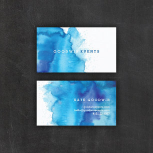 Modern Ocean Beachy Blue Watercolor Business Cards