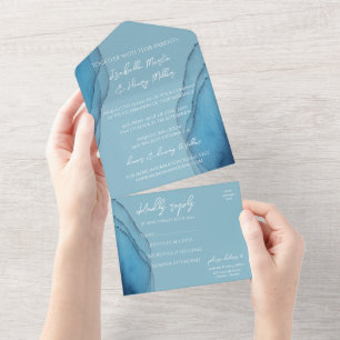 Modern ocean blue aquamarine all in one invitation