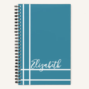 Modern Ocean Blue Custom Name Minimalist Notebook