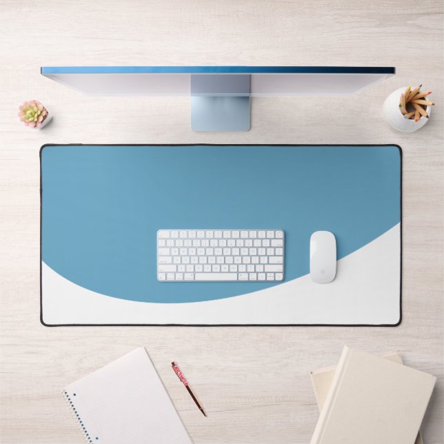 Modern Ocean Blue Flowing White Wave Bottom Edge Desk Mat (Office 1)