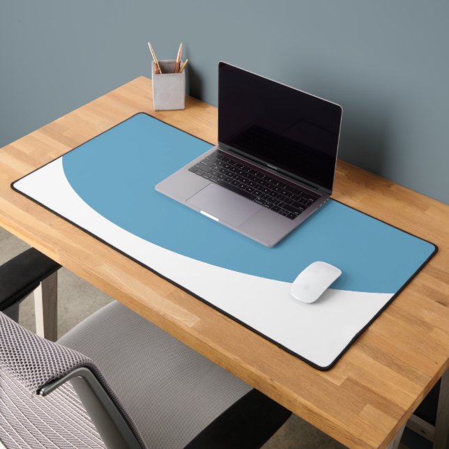 Modern Ocean Blue Flowing White Wave Bottom Edge Desk Mat (Office 2)