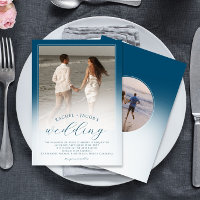 Modern Ocean Blue Ombre 2-Photo Wedding