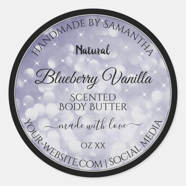 Modern Ocean Blue Sparkling Glitter Product Labels (Front)