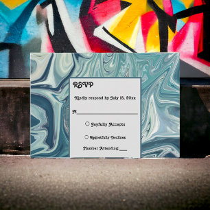 Modern Ocean Blue Waves Pastel Abstract Wedding RSVP Card