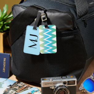Modern Ocean Chevron Monogrammed Luggage Tag