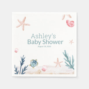 Modern Ocean Sea Turtle Starfish Girl Baby Shower  Napkin