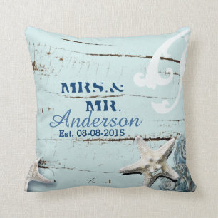 modern ocean SeaShells Beach Wedding Cushion