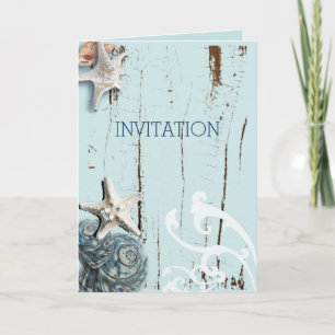 modern ocean SeaShells Beach Wedding Invitation