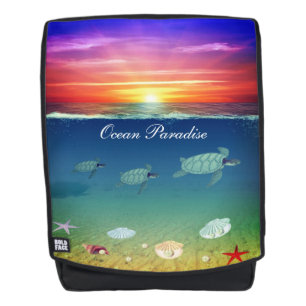 Modern ocean sunrise, sea turtles, shells & pearls backpack
