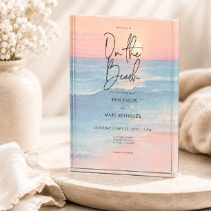 Modern Ocean Sunset Beach Wedding Keepsake Photo Block