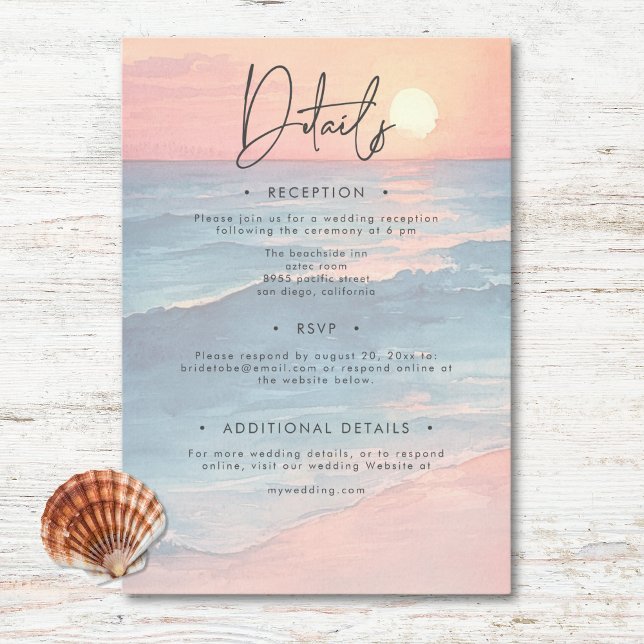 Modern Ocean Sunset Watercolor Beach Wedding Enclosure Card (Modern Ocean Sunset Watercolor Beach Wedding Enclosure Card)