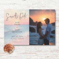 Modern Ocean Sunset Watercolor Beach Wedding Photo