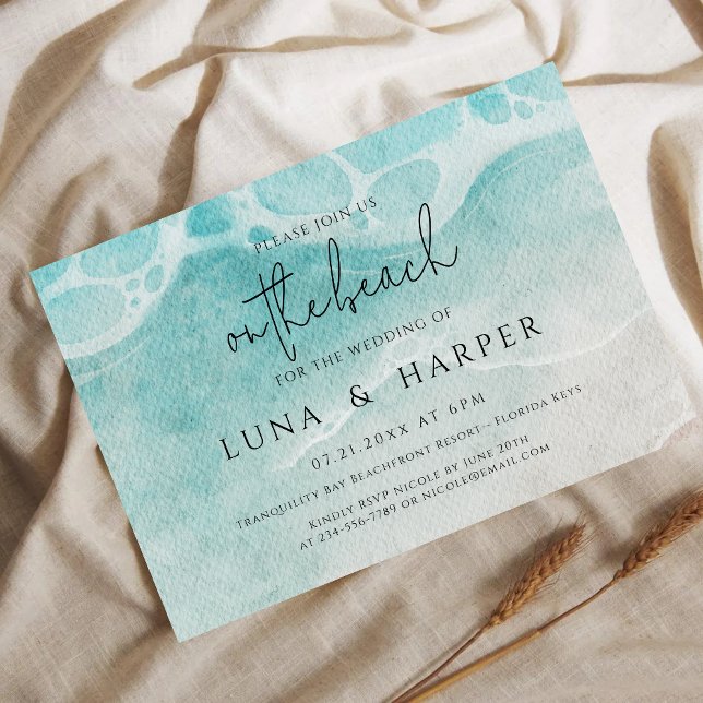 Modern Ocean Tide Watercolor Beach Save the Date Invitation (Creator Uploaded)