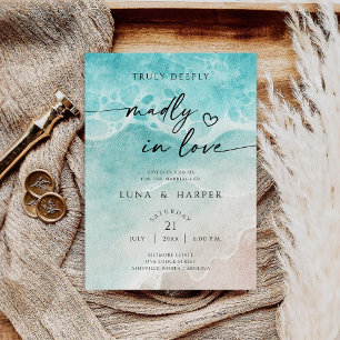 Modern Ocean Tide Watercolor Beach Wedding Invitation