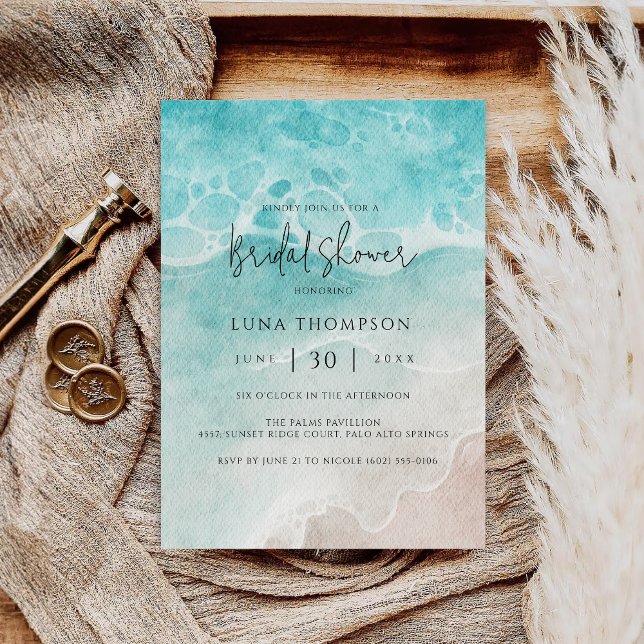 Modern Ocean Tide Watercolor Bridal Shower Card (Creator Uploaded)