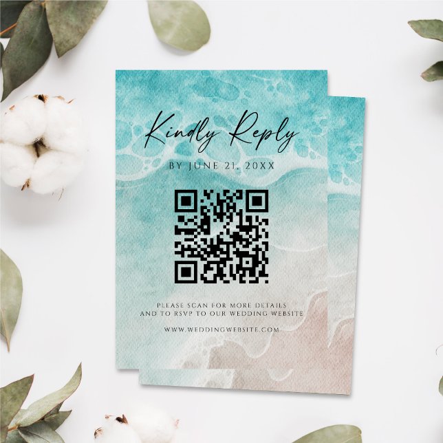 Modern Ocean Tide Wedding QR Code RSVP Card (Creator Uploaded)