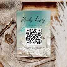 Modern Ocean Tide Wedding QR Code RSVP Card