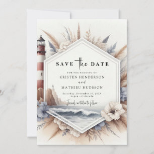 Modern Ocean Vibes Lighthouse Wedding Save The Date