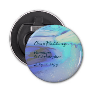 Modern Ocean Water Blue Abstract Beach Wedding  Bottle Opener
