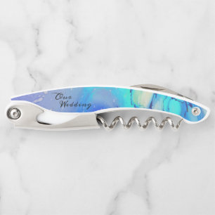 Modern Ocean Water Blue Abstract Beach Wedding Corkscrew
