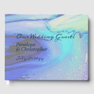 Modern Ocean Water Blue Abstract Beach Wedding  Guest Book