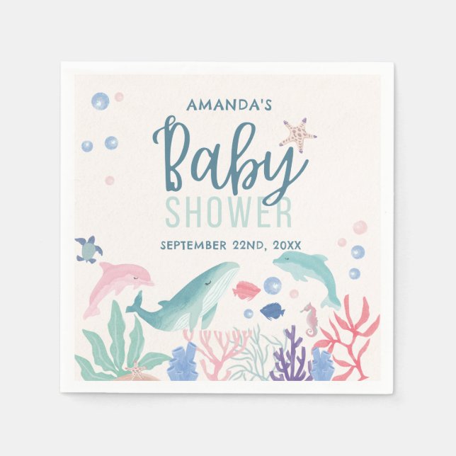 Modern Ocean Watercolor Under the Sea Baby Shower Napkin (Front)