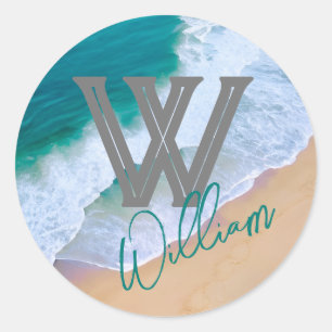Modern Ocean Wave Surf Sticker – Custom Monogram