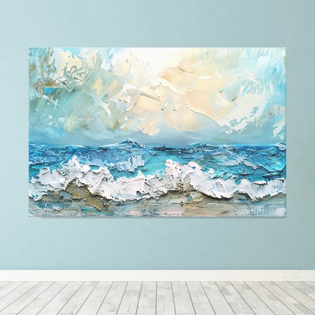 Modern Ocean Waves Artwork Stretched Canvas Print (Insitu(Wood Floor))