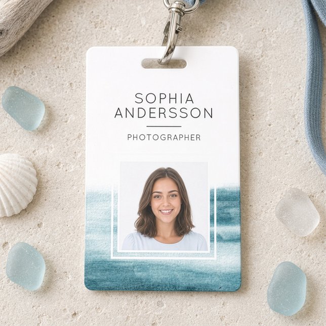 Modern Ocean Waves Photo ID Badge (Creator Uploaded)