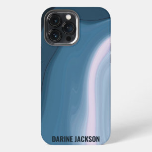 Modern Ocean Wavy Blue Ocean Watercolor Monogram iPhone 13 Pro Max Case