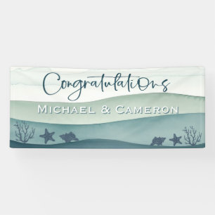 Modern Ocean Wedding Congratulations Banner