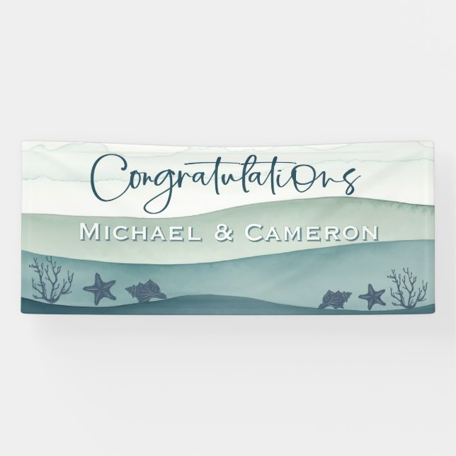 Modern Ocean Wedding Congratulations Banner (Horizontal)