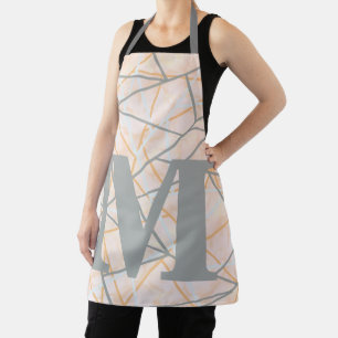 Modern Ochre Grey Geometric Lines Monogram Apron