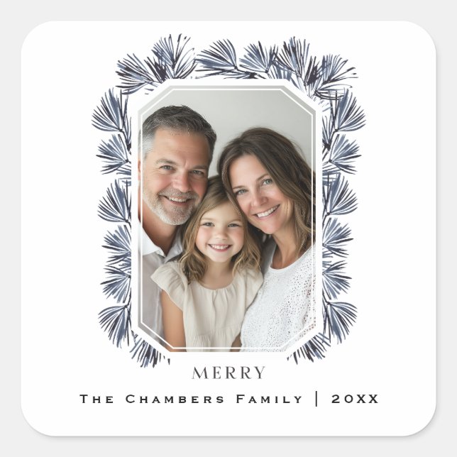 Modern Octagon Frame and Sprigs Square Sticker (Front)